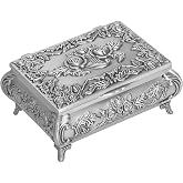 BAOPEND Vintage Metal Jewelry Box for Women (Style 1) | Ring Earrings Necklaces Holder, Antique Design with Rose Pattern, Trinkets Keepsake Box, Gift for Desser Storage &amp; Decor