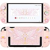 WSLUCKO Protective Case for Nintendo Switch 2, Hard Back Shell / 2 Silicone Anti-Slip Controller Covers / 2 Joystick Caps, Cherry Blossom Design Cover, Pink