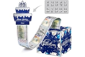 Birthday Money Box for Cash Gift with DIY Stickers，A Surprising Money Gift Box with Pull-Out Happy Birthday Card & 50 Cash Ba