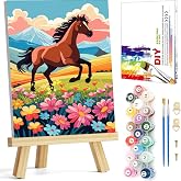 Arttoplus Horse Paint by Numbers Kit for Kids with Frame 8x12 inch | Horse Paint by Numbers for Kids Ages 8-12 with Wooden Easel, Easy DIY Animal Oil Painting by Number Kid for Gift Home Decor