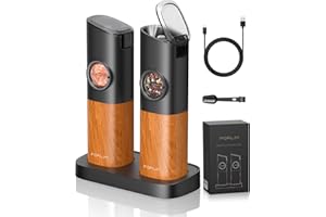 FORLIM Rechargeable Salt and Pepper Grinder Set with Charging Base, Automatic Electric Pepper Mill, Adjustable Coarseness, Au