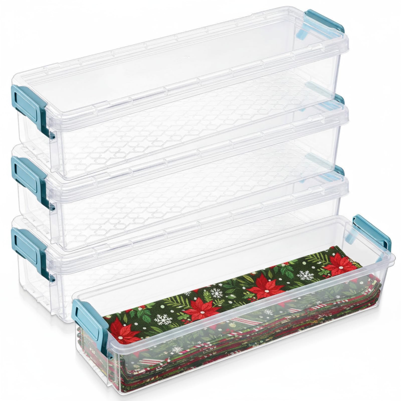 Photo 1 of ***Multiple snaps are broken*** 4 Pcs Fabric Strip Case Jelly Cotton Fabric Patchwork Roll Storage Case Bulletin Board Border Bolt Storage Sewing Cloth Box for 2.5 in Cloth Strips Art Craft Organizer(Blue,13 x 4 x 3 in)***Multiple snaps are broken***