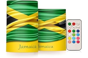 GuoChe Jamaica Flag Silk3d Illustration Plastic Pillar Candles Battery Operated with Color Changing Timer Remote Control for 