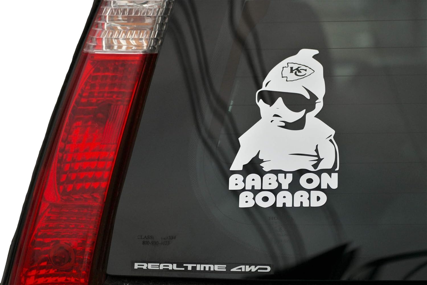 Baby on Board Kansas City Chief Style Funny Cute Cool Safety Caution Decal Sign with Carlos from The Hangover Auto Signage 7.5" x 4.7" Premium Vinyl Decal for Safety and Public Road Awareness