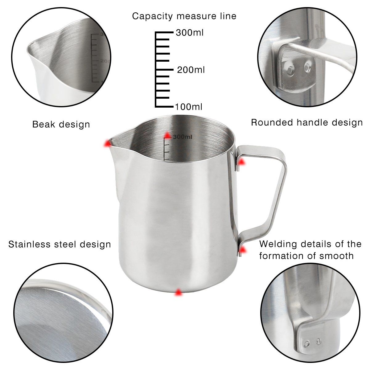 Ndier Stainless Steel Milk Frothing Pitcher 350ml/12 oz Milk Frother Cup with Measurement Line and Sharp Mouth - Perfect for Coffe Latte Cappuccino Making