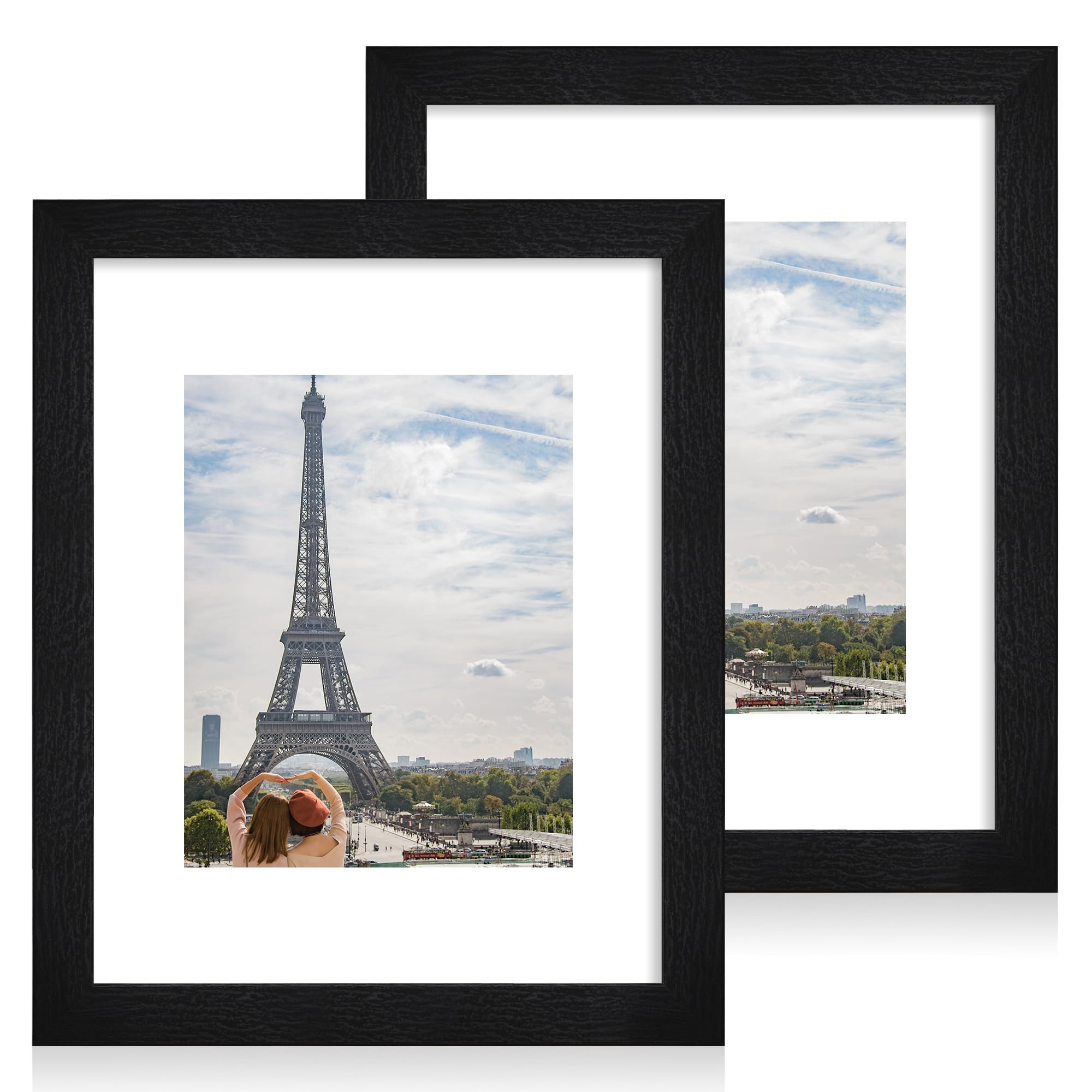 Photo 1 of Hongkee 11x14 Picture Frame Set of 2, Made of Made of Glass and Rustic Black Wooden Frame, Display 8x10 Pictures with Mat or 11 x 14 Posters without Mat for Wall Mounting, Gallery Photo Frames