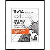 Americanflat 11x14 Metal Picture Frame with Tempered Glass - Use as 8x10 Frame with Mat or Display 11x14 Photo Without Mat - Brooklyn Collection - Picture Frames for Wall Display - Black