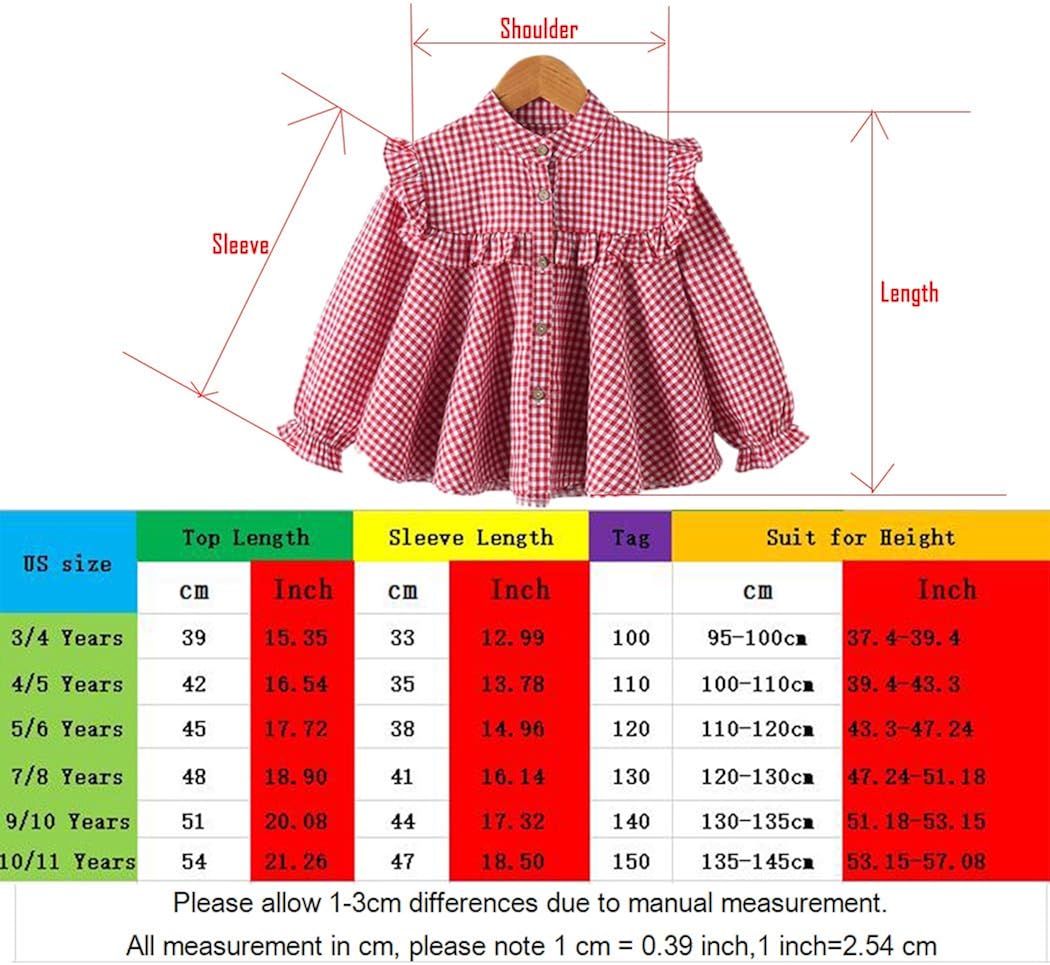 Colorful Childhood Girls Plaid Shirt Casual Long Sleeve Loose Fit Blouse Ruffles Tops: Clothing