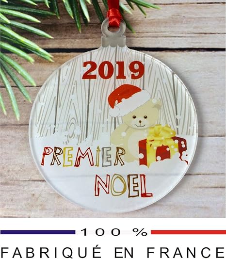 Gravure Events Décoration De Sapin Mon Premier Noël Sujet En Plexiglass Mod Nounours Cadeau Alternative à La Boule 1er Noël