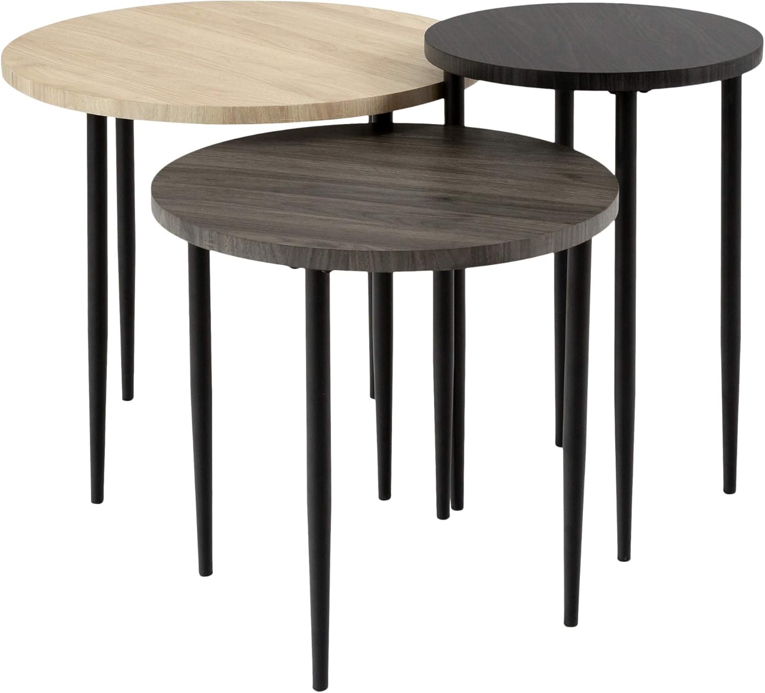 Walker Edison Furniture Company 3 Piece Modern Round Nesting Coffee Table Set Living Room Accent Ottoman Storage Shelf, Set of 3, Birch: Furniture & Decor