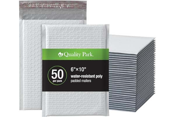 Quality Park Bubble Mailers, 6 x 9 Shipping Envelopes, Water Resistant White Poly Padded Envelopes, Redi-Strip Peel Off Closu