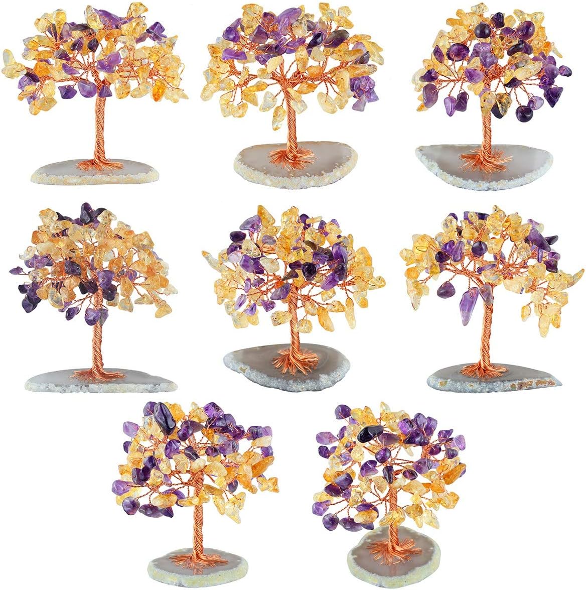 mookaitedecor Natural Amethyst Citrine Tumbled Stones Money Tree,Gemstone Feng Shui Ornaments Healing Crystal Tree Figurines,Agate Slice Geode Quartz Stand - Image 5