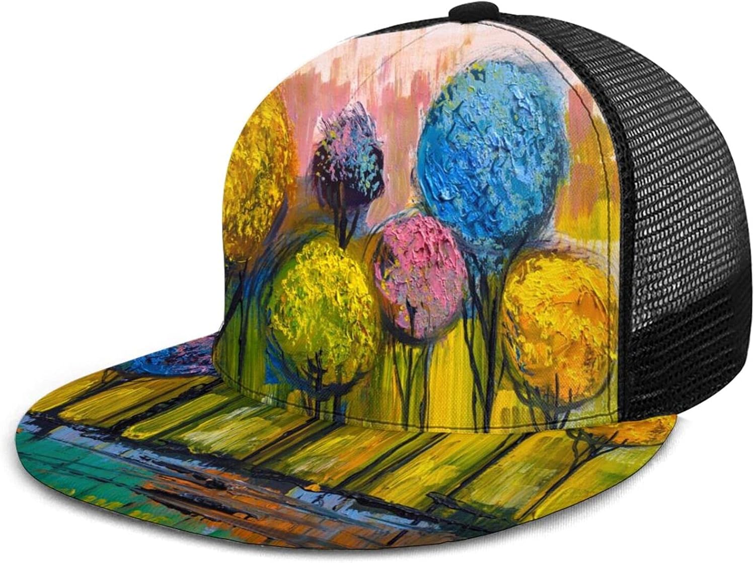 Nicokee Oil Painting Landscape Mesh Hat Baseball Cap Colorful Trees