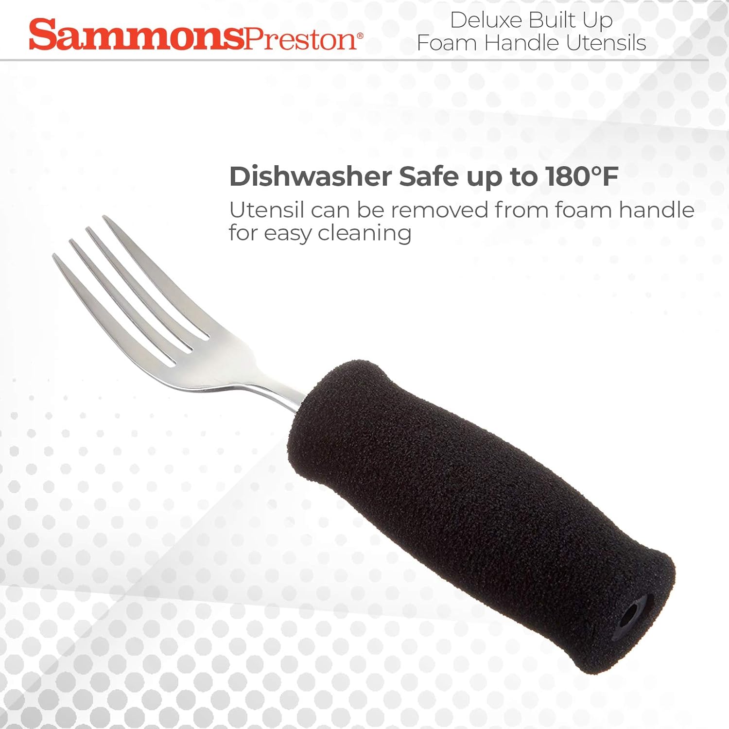 Sammons Preston Deluxe Built-Up Handle Adaptive Grip Fork, 8" Long, Stainless-Steel Easy-Hold Utensil with Removable Soft Molded Foam Grip, Adaptive Utensil for Those with Arthritis and Weak Grip