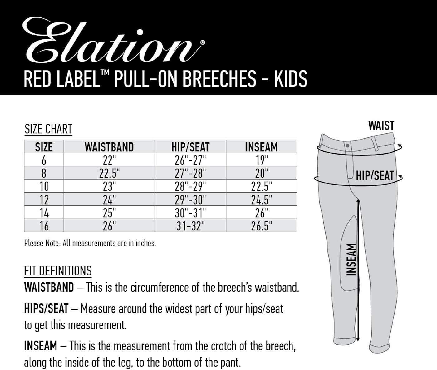 ELATION Kids Riding Breeches Girls & Boys Red Label – Pull-On Classic Breeches: Clothing