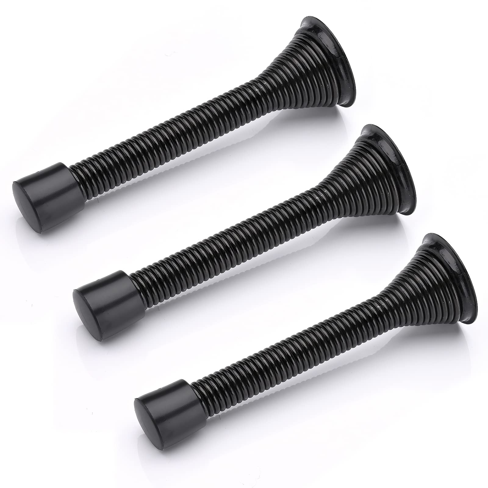 Melofo 85 mm Spring Door Stop 3 Pack Wall Mounted Spring Door Stopper Metal Door Stop Skirting Board Buffer Doorstop with Base Screws Rubber Bumper Tips for Protect Walls and Doors