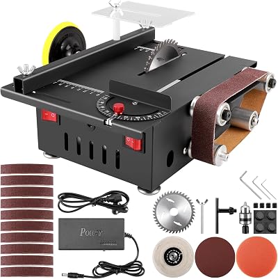 Luqixcey 300W Mini Table Saw with Belt Sander 42x3cm Belts 6000RPM