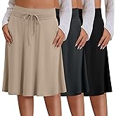 Evervibe 3 Pack Plus Size Skirts for Women Knee Length Flared Midi Stretchy Drawstring Summer Skirts 1X-5X