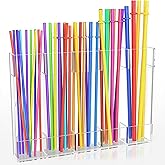 Straw Holder for Cabinet Door, Acrylic Reusable Tumbler Straw Organizer Dispenser Large Storage Container Accessories with Strong Adhesive Double-sided Tape for Counter Cupboard Door Mounted