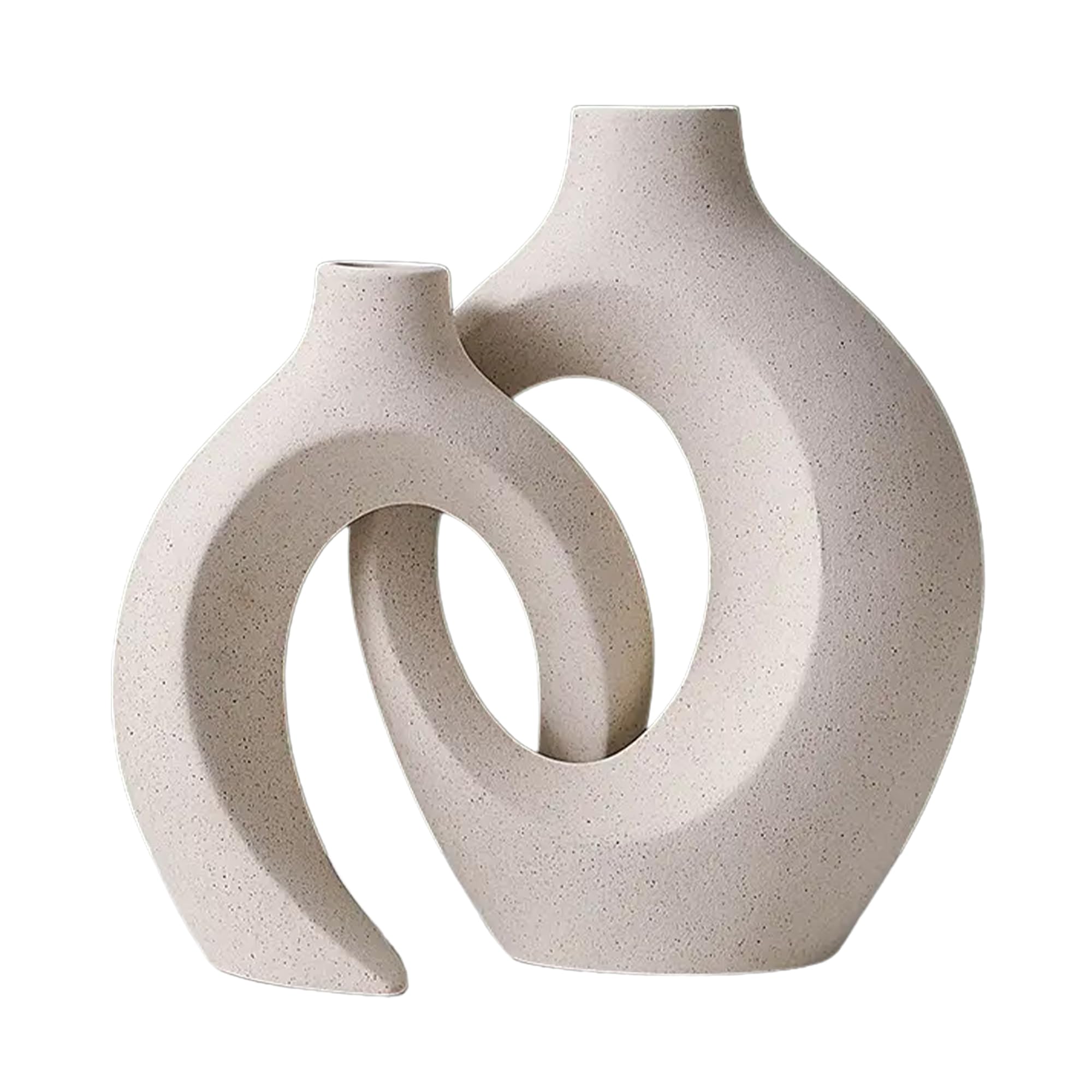 Ceramic Vase (Set of 2) - White Nordic Style Porcelain Vases for Pampas Grass - Irregular Shape, Boho, Minimalistic Flower Vase Decor for Home, Wedding, Living Room, Bookshelf