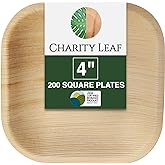 Charity Leaf Disposable Palm Leaf 4" Mini Appetizer Square Plates (200 pieces) Bamboo Like Serving Platters, Disposable Boards, Eco-Friendly Dinnerware For Weddings, Catering, Events