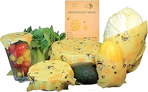 OnlyOne Select Bee’s Wrap, Set of 10 Beeswax Food Wrap, Reusable Wax Food Wrap, Biodegradable Eco Washable Odorless Sustainable Beeswax Covers for Food Storage