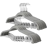 ManGotree Pants Hangers with Movable Clips, Non-Slip Velvet Skirt Hangers, Space-Saving Clothes Hangers for Pants, Skirts, Shirts, Coats, Dresses (18 Pack, Grey)