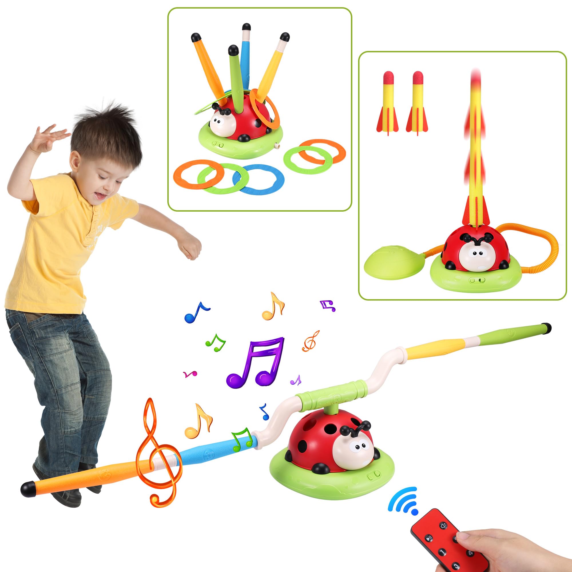 Kssvzz 3 in 1 Spiele für Kinder, Raketen Spielzeug, Seilspringmaschine Kinder, Ringwurfspiel für Kinders, Schaumraketen Launcher, Sport & Outdoor-Spielzeug für 3 4 5 6 7 8 9 Jahre