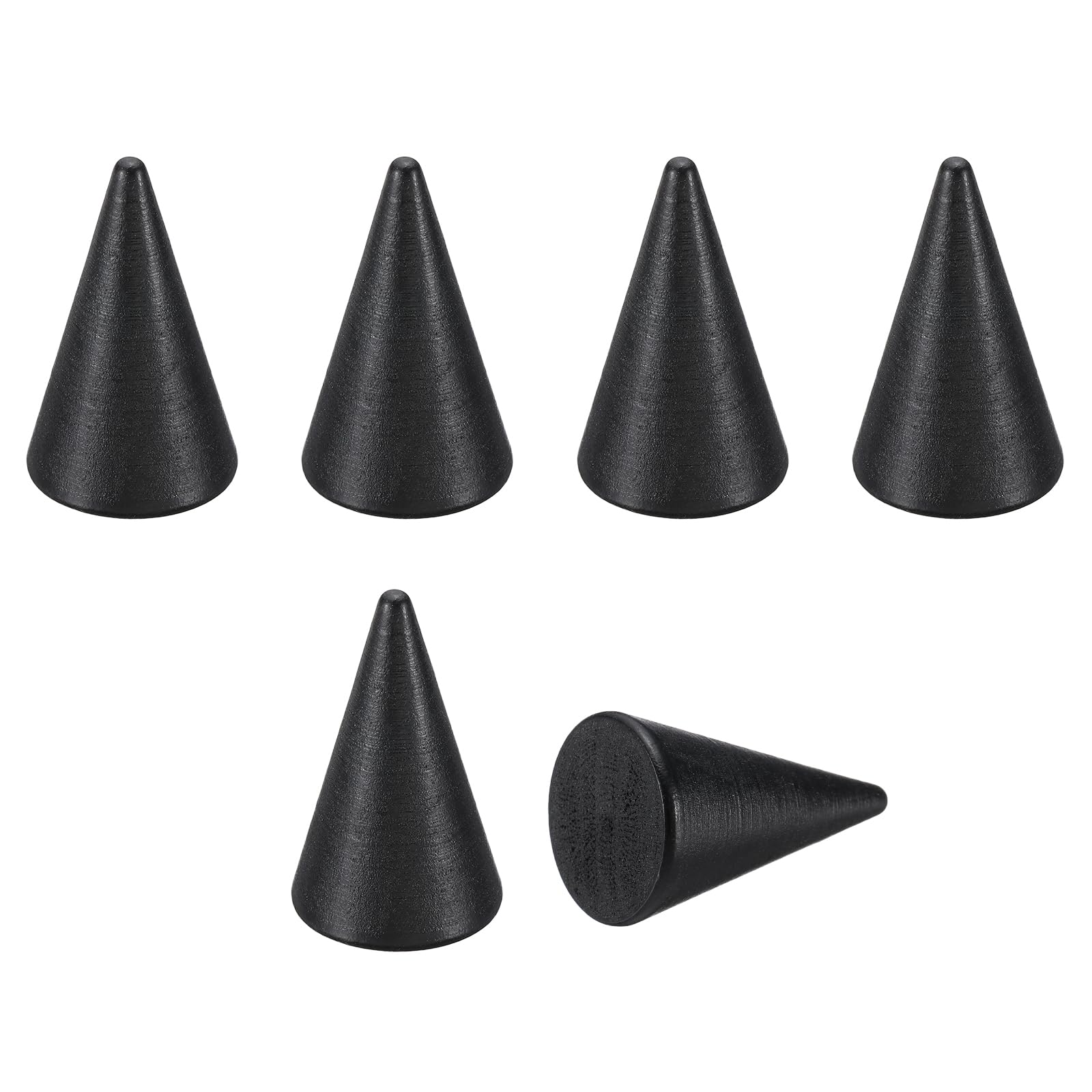 PATIKIL Wood Cone Ring Holder, 6Pcs Wooden Finger Jewelry Ring Display Stand Organizer Wood Cones Rack for DIY Art Crafts, Black (40x25mm)
