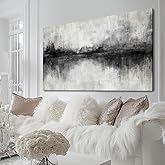 Pictures for Living Room Wall Decoration Black Wall Decor Dining Room Abstract Canvas Wall Art White Home Decor Black And Grey Office Artwork 20"x40"