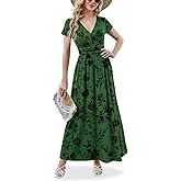 ANRILITA Maxi Dress for Women 2026 Wrap V Neck Short Sleeve Empire Waist Summer Casual Elegant Flowy Long Dresses with Pocket
