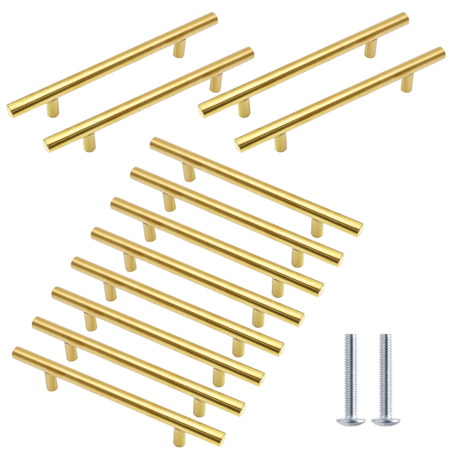 Cjueiom 12 Pack Gold Cupboard Handles - 96mm Hole Center, Stainless Steel Drawer Handles for Bedroom and Kitchen Cabinets, 150mm Length — image 1