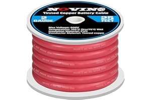 NOVINO 2 AWG Tinned Copper Marine Battery Cable,600V 2 Gauge 25ft Marine Grade Primary Wire for Multiple Battery in Boat RV Camper Trailer Car Truck Motorcycle Kubota Tractor