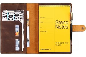 ROBRASIM Leather Cover for 6"x9" Steno Notebook, Leather Folio Cover Compatible with 6x9 Spiral Steno Pads, A5 Notebook Organizer with Pen Loop - Brown