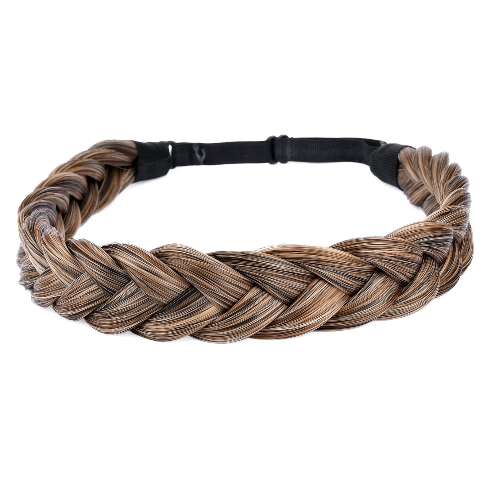 Gledola 2 Strands Fishtail Plaited Braids Headband Braided Synthetic Hair Elastic Stretch, Hair Accessory for Bride, Women, Teens, Girls, Wedding (Dark Golden Blonde)
