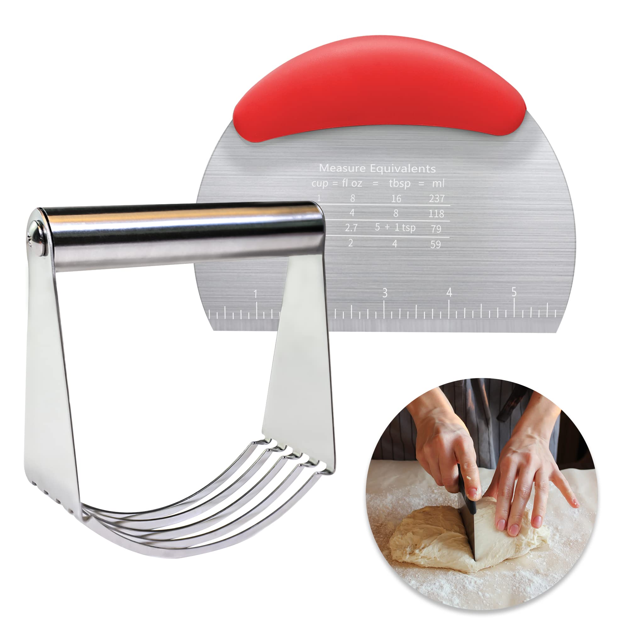 Pastry Cutter Dough Scraper Dough Cutter Scraper Tool Kitchen Pastry Blender,Stainless Steel Pastry Cutters Heavy Duty Dough Cutter for Kitchen Baking Tools,Comfortable and Dishwasher Safe (Red)
