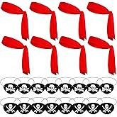 24 PCS Halloween Pirate Party Supplies Set Include 8 Red Pirate Head Bandana Tie Headband Head Ties 16 Black Felt Eye Covers Skull Captain Eye Patches Accessories for Themed Party Costume Cosplay