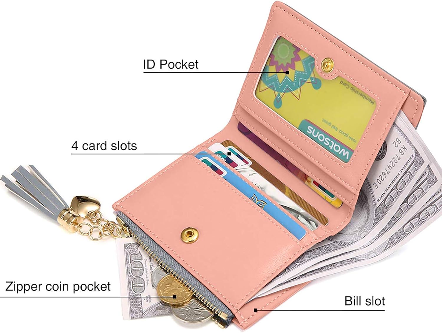 ZhengYue Purse for Women,Ladies Purse Small Leather Wallet with RFID Blocking,Vegan Leather Women Purse with Zipper Coin Purse and Multiple Card Slots for Cash,Cion,Card,Bill Pink - Image 5