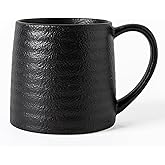 TaoTaojarvie Ceramic Coffee mugs, 21 oz, Extra Large Mugs, Big Tea Cups, Large Handle, Pottery Mugs, Big Belly, Transmutation Glaze,Wide Bottom, stripe pattern, Microwave and Dishwasher Safe. (Black)