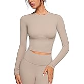 INGIA Womens Long Sleeve High Round Neck Crop Yoga Shirts Workout Slim Fit Casual Yoga Gym Tops