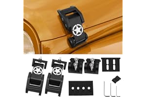 FlyOX Hood Latches Catch Kit Aluminum Alloy Hood Locks for 2007-2018 Jeep Wrangler JK JKU & 2018-2025 Jeep Wrangler JL JLU and Jeep Gladiator JT 2020+, Jeep Wrangler Accessories Parts (Black)