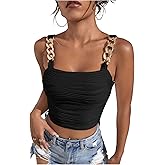 Milumia Women Chain Strap Crop Tank Top Square Neck Sleeveless Y2k Going Out Shirts