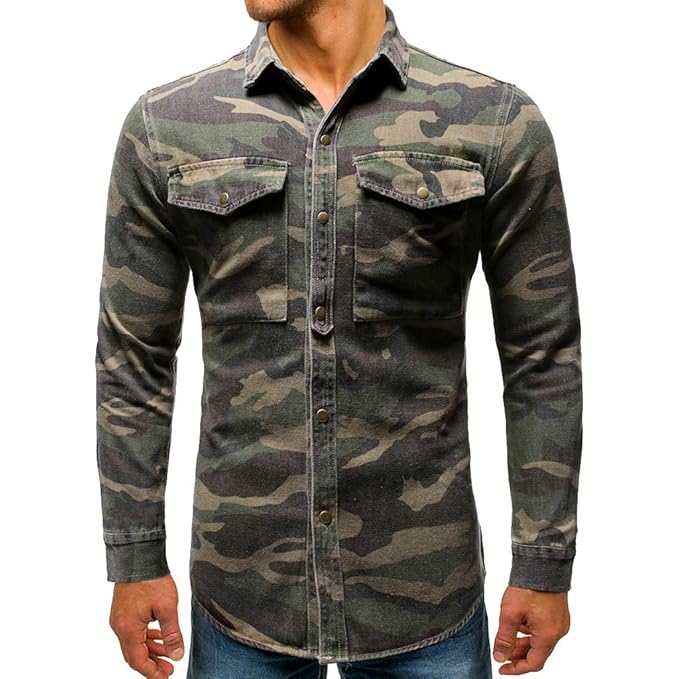 Hombre Camisa Estampada de Camiseta Deportiva Camuflaje Manga Larga Hombre Hombre Camisa con Bolsillos Airforce Uniforme Militar Camisa de Vestir Camisas Solapa Tallas Grandes Chaqueta Al Aire: Amazon.es: Ropa y accesorios