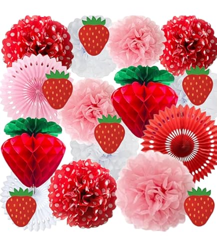 Lot De 4 Bannières Décoratives Thème Fraises - 12.5x15.5cm, Longueur Totale 3m - Décoration Fête Prénatale, Anniversaire