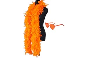 JICASTO Turkey Feather Boas, 60g 6.6ft Colors Boa with Heart Sunglasses for Women Dancing Wedding Party Cosplay Halloween