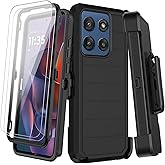 KECAI for Motorola Moto G Stylus 2025 Case with Belt Clip Holster,2X Screen Protector,Heavy Duty Shockproof Drop Protection Military Grade Rugged Full Body Phone Cover with Kickstand (Black)