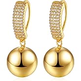 Luxury Drop Ball Earrings, 18K Gold Plated with Crystal Pave, Dangle Sphere Design (Gold Ball)