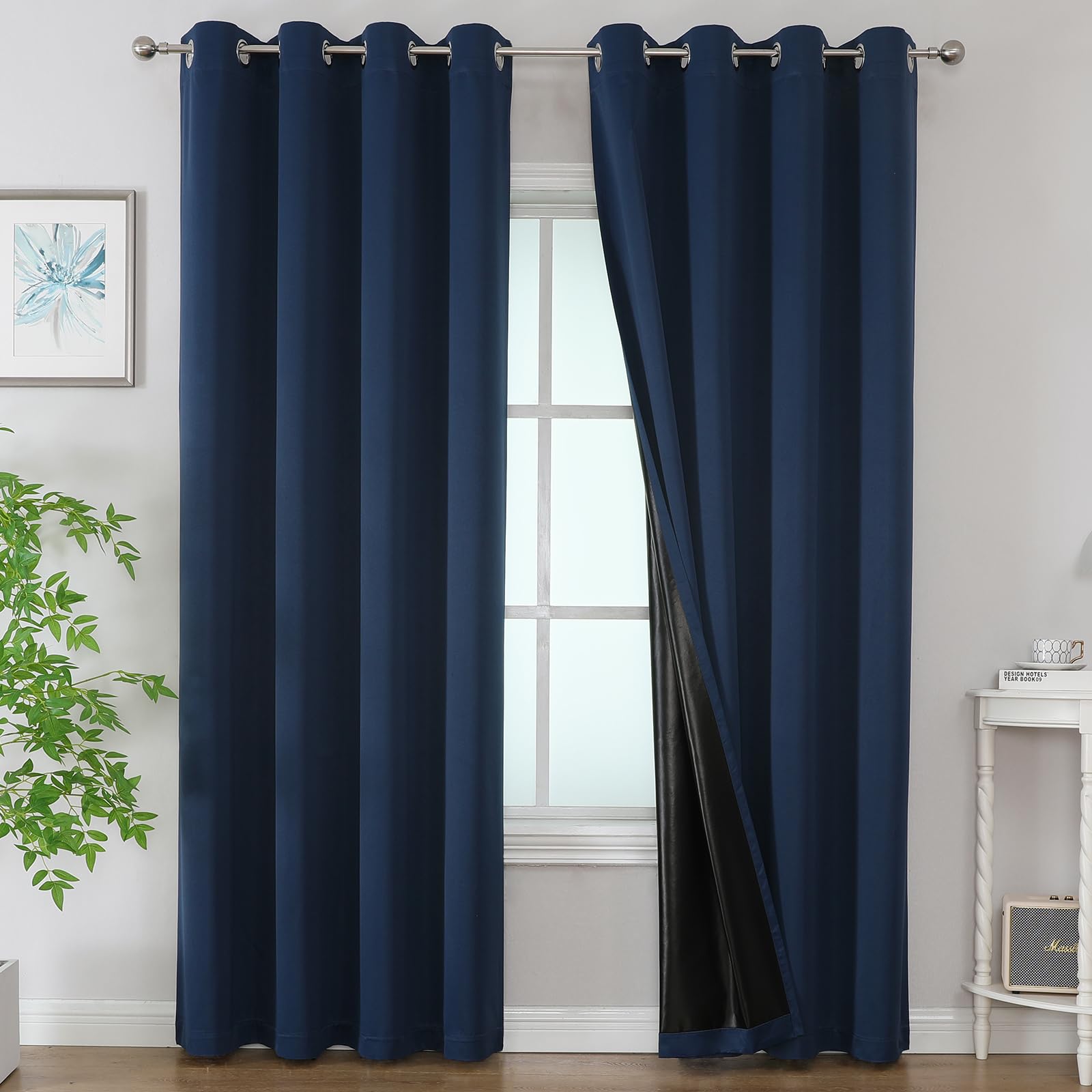 Photo 1 of Estelar Textiler Navy Blue 100% Blackout Curtains 96 Inch Long 2 Panels for Bedroom,Thermal Insulated Energy Saving Curtains for Sliding Door,Full Light Blocking Grommet Drapes for Living Room,52Wx96L