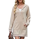 Tanst Sky Womens Sweatshirt Dress Long Sleeve Hoodie dresses Half Zip Drawstring Hooded Tunic Tops with Pocket