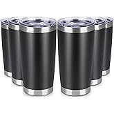 VQRRCKI 20 oz Tumbler Stainless Steel Tumblers Bulk with Lid Double Wall Insulated Coffee Tumbler Cups for Hot & Cold Drinks Powder Coated Travel Coffee Tumbler Mug Metal (Black, 6 pack)